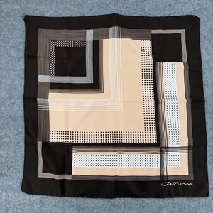 Fiorini Vintage Brown Geometric Silk Square Scarf Italian Made Logo Charm 30in